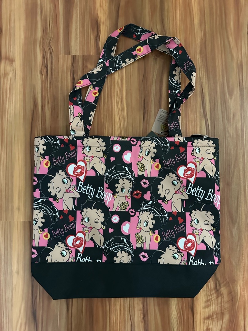 NWT Betty Boop Black & Pink Checkered Graphic Tote Bag
